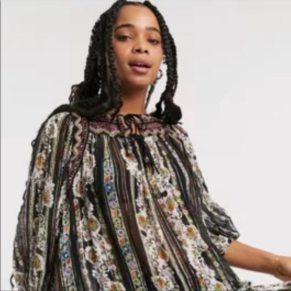 Free People Dance Magic Printed Embroidery Metallic Dress Small - Picture 3 of 10